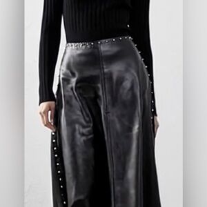 Leather studded maxi skirt